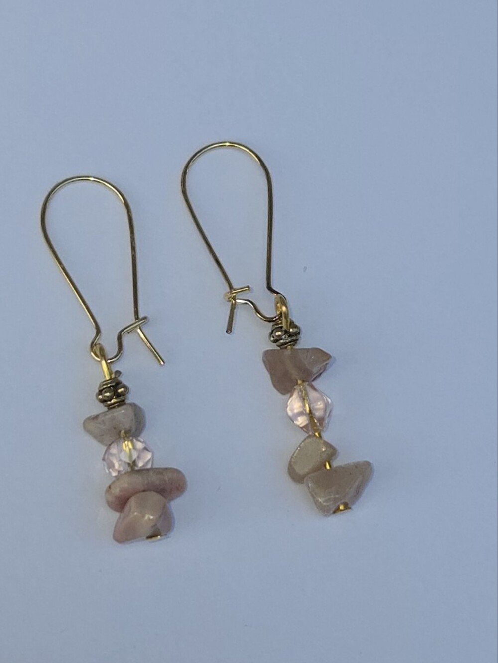 Sunstone Drop Earrings Handmade Gold Tone Stainless Steel